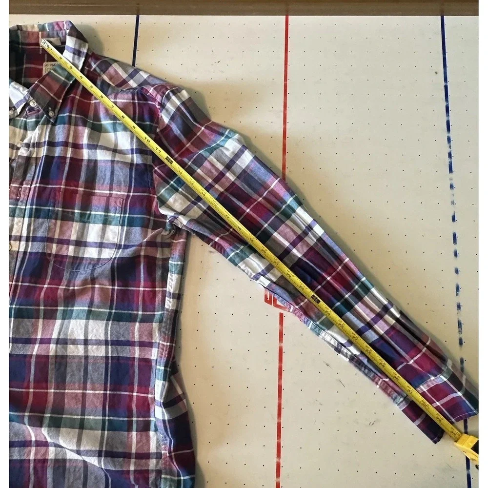 J.Crew Shirt Slim Fit Plaid BG421 Large Red Blue Cotton Button Down Excellent